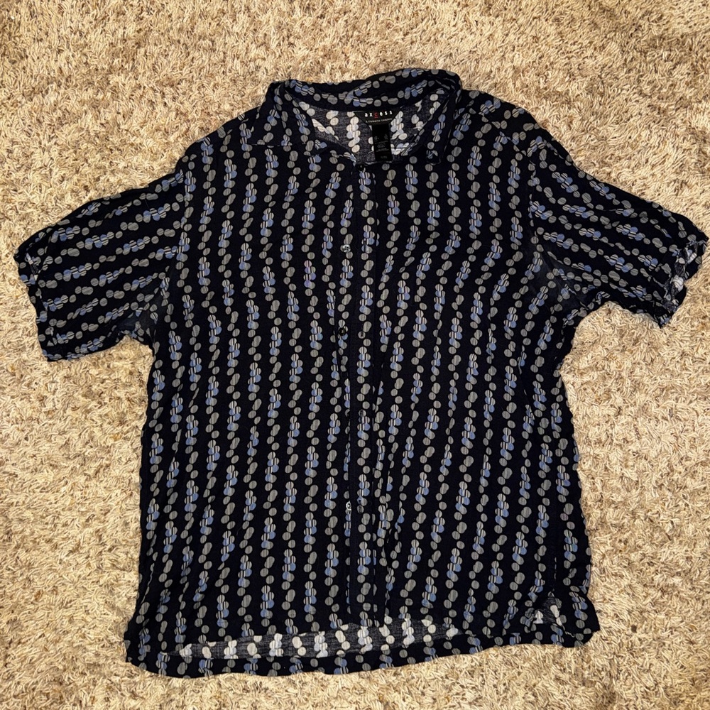 Axcess Dark Blue and Light Gray Patterned Top